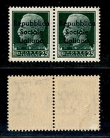 21809 ENISSIONI LOCALI - TERAMO - 1944 – 25 Cent (3 + 3 L) – Coppia Con U Piccolo A Destra – Gomma Integra (72+) - Autres & Non Classés