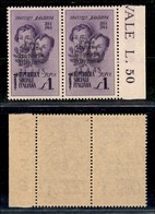 21856 EMISSIONI CLN - IMPERIA - 1945 – 1 Lira Bandiera (14b+14d) – Coppia Bordo Foglio Senza Trattino Dopo 24 + Senza Tr - Autres & Non Classés