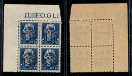 21874 EMISSIONI CLN - MANTOVA - 1945 – 35 Cent + 2,15 Lire (3) – Quartina Angolare – Punto Piccolo Dopo S (3yb) + Punto  - Autres & Non Classés