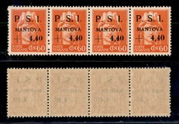 21881 EMISSIONI CLN - MANTOVA - 1945 - 60 Cent + 4,40 Lire (5yg+5 Varietà+5w+5) - Striscia Orizzontale Di 4 - S Punto Gr - Andere & Zonder Classificatie