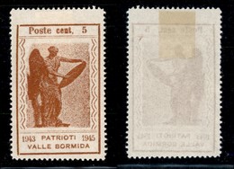 21894 EMISSIONI CLN - VALLE BORMIDA - 1945 - 5 Cent Vittoria (9m) Con Virgola Dopo Cent - Sempre Senza Gomma - Ben Centr - Autres & Non Classés