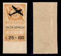 21924 CORPO POLACCO - POSTA AEREA - 1946 - 25 Lire + 100 (3a-Aerea) Non Dentellato - Gomma Integra Con Difetti - Traccia - Andere & Zonder Classificatie