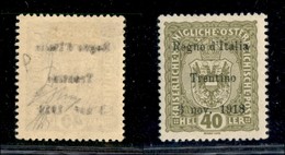 21951 OCCUPAZIONI - TRENTINO - ALTO ADIGE - 1918 - 40 Heller (10g) Con Leggero Decalco - Gomma Originale Con Leggera Tra - Andere & Zonder Classificatie