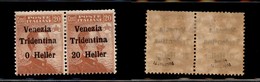 21976 OCCUPAZIONI - TRENTINO - ALTO ADIGE - 1918 - Coppia Orizzontale Del 20 Heller Su 20 Cent Michetti (30c+30) Senza " - Sonstige & Ohne Zuordnung