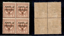 22010 OCCUPAZIONI - TRENTO E TRIESTE - 1919 - 2 Cent Su 2 (2aa) In Quartina Con Soprastampe Capovolte - Gomma Integra (1 - Andere & Zonder Classificatie