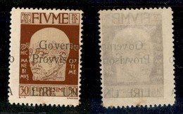 22076 OCCUPAZIONI - FIUME - 1921 – 1 Lira Su 30 Cent (159 Varietà Oh) Con Soprastampa Spostata (o + A A Sinistra) – Gomm - Autres & Non Classés