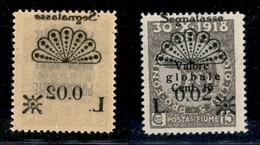 22107 OCCUPAZIONI - FIUME - 1921 - Segnatasse - 0,02 Lire Su 15 Cent (25n Varietà Zd) Con Soprastampa In Alto + Decalco  - Autres & Non Classés