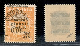 22114 OCCUPAZIONI - FIUME - 1921 - Segnatasse - 0,06 Lire Su 20 Cent (28g) Con Soprastampa Obliqua - Gomma Integra (60) - Sonstige & Ohne Zuordnung