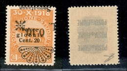 22120 OCCUPAZIONI - FIUME - 1921 - Segnatasse - 0,10 Lire Su 20 Cent (29d) Con Soprastampa Capovolta - Gomma Integra (12 - Sonstige & Ohne Zuordnung