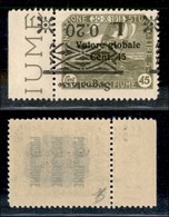 22122 OCCUPAZIONI - FIUME - 1921 - Segnatasse - 20 Cent Su 45 (36aa Varietà) Bordo Foglio - Soprastampa Capovolta Sposta - Sonstige & Ohne Zuordnung