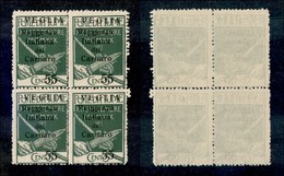 22159 OCCUPAZIONI - VEGLIA - 1920 - Quartina Del 55 Cent Su 5 Verde (10l) - Traccia Di Doppia Dentellatura Verticale - G - Sonstige & Ohne Zuordnung