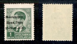 22269 OCCUPAZIONI - MONTENEGRO - 1941 – 1 Din (2i Errore Pa) – Soprastampa A Sinistra + X1X – Gomma Originale - Autres & Non Classés