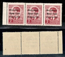 22276 OCCUPAZIONI - MONTENEGRO - 1941 – 2 Din (4) – Striscia Di Tre – Iniziale In Grassetto Nel Terzo Pezzo (pos. 63) –  - Andere & Zonder Classificatie