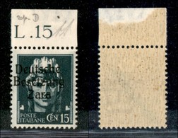 22453 OCCUPAZIONE TEDESCA - ZARA - 1943 – 15 Cent (3/III) Bordo Foglio – Gomma Originale – Diena (100) - Altri & Non Classificati