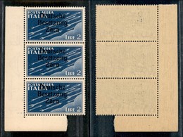 22528 OCCUPAZIONE TEDESCA - ZARA - 1943 - 2 Lire (6-Aerea) - Striscia Angolare Verticale Di 3 (pos.36/46) - Gomma Integr - Autres & Non Classés