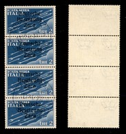 22530 OCCUPAZIONE TEDESCA - ZARA - 1943 - Striscia Verticale Di Quattro Del 2 Lire Posta Aerea (6) - Annullo Barcagno 11 - Sonstige & Ohne Zuordnung