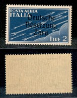 22532 OCCUPAZIONE TEDESCA - ZARA - 1943 - 2 Lire (6n-Aerea) - E+n Strette (pos.9) - Gomma Integra (165) - Andere & Zonder Classificatie