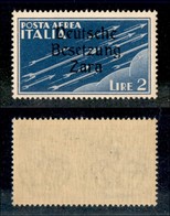 22538 OCCUPAZIONE TEDESCA - ZARA - 1943 - 2 Lire (6v-Aerea) Seconda E Diversa (pos.33) - Gomma Integra (165) - Andere & Zonder Classificatie