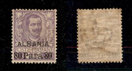 22657 UFFICI POSTALI ESTERO - ALBANIA - 1907 - 80 Para Su 50 Cent Floreale (9) - Ben Centrato - Nuovo Con Gomma - Autres & Non Classés