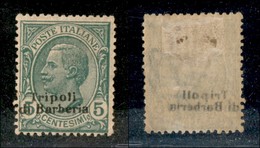 22765 UFFICI POSTALI ESTERO - TRIPOLI DI BARBERIA - 1909 - 5 Cent (3e) Con Soprastampa A Sinistra + Leggero Decalco - Go - Sonstige & Ohne Zuordnung
