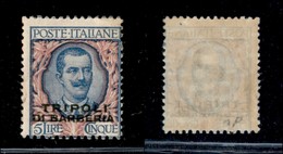 22767 UFFICI POSTALI ESTERO - TRIPOLI DI BARBERIA - 1909 - 5 Lire Floreale Soprastampato (10) - Nuovo Con Gomma (60) - Sonstige & Ohne Zuordnung