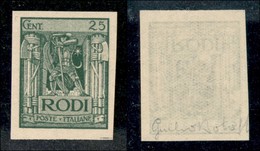 22912 COLONIE ITALIANE - EGEO - 1929 – 25 Cent Pittorica (6b) Non Dentellato – Gomma Integra (330) - Autres & Non Classés