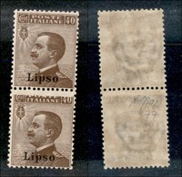 22956 COLONIE ITALIANE - EGEO - Lipso (1912) – 40 Cent Michetti (6+6a) – Coppia Verticale – Pezzo Inferiore Con Stampa M - Autres & Non Classés