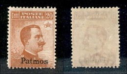 22963 COLONIE ITALIANE - EGEO - Patmos – 1921 – 20 Cent Michetti (11) – Gomma Originale (260) - Andere & Zonder Classificatie