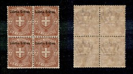 22991 COLONIE ITALIANE - ERITREA - 1895/1899 - Quartina Del 2 Cent Soprastampato (13) - Discreta Centratura - Gomma Inte - Sonstige & Ohne Zuordnung