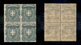 22992 COLONIE ITALIANE - ERITREA - 1895/1899 - Quartina Del 5 Cent Soprastampato (14) - Gomma Integra (55) - Andere & Zonder Classificatie