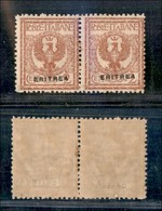 23025 COLONIE ITALIANE - ERITREA - 1924 - Coppia Del 2 Cent Aquila Sabauda Soprastampato (78f) Soprastampa Obliqua - Gom - Andere & Zonder Classificatie