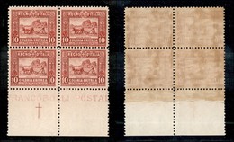 23040 COLONIE ITALIANE - ERITREA - 1928/1929 - Quartina Con Bordo Di Foglio Del 10 Cent Soggetti Africani (130) - Gomma  - Andere & Zonder Classificatie