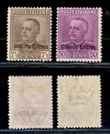 23042 COLONIE ITALIANE - ERITREA - 1928/1929 – Parmeggiani Soprastampati “Colonia Eritrea” (142/143) – Serie Completa Di - Other & Unclassified