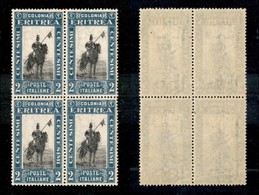 23046 COLONIE ITALIANE - ERITREA - 1930 - Quartina Del 2 Cent Soggetti Africani (155) - Gomma Integra (120) - Andere & Zonder Classificatie