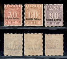 23076 COLONIE ITALIANE - ERITREA - 1916 – Servizio Commissioni Soprastampati (1/3) – Serie Completa Di 3 Valori – Nuovi  - Autres & Non Classés