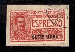 23243 COLONIE ITALIANE - OLTRE GIUBA - 1926 - 70 Cent Espresso Soprastampato (1) - Su Frammento (85) - Autres & Non Classés