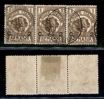 23280 COLONIE ITALIANE - SOMALIA - 1907 - 2 Cent Su 1 Besa (10) - Striscia Di Tre - Mogadiscio 16.5.21 - Sonstige & Ohne Zuordnung