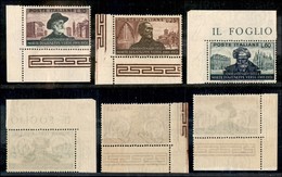 23438 REPUBBLICA - POSTA ORDINARIA - 1951 - Verdi (677/679) - Serie Angolare Completa - Gomma Integra - Decalco Delle Di - Sonstige & Ohne Zuordnung