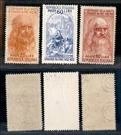 23441 REPUBBLICA - POSTA ORDINARIA - 1952 - Leonardo (686/688) - Serie Completa - Gomma Integra (35) - Andere & Zonder Classificatie