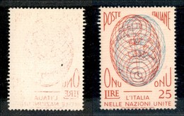 23457 REPUBBLICA - POSTA ORDINARIA - 1956 - 25 Lire ONU (806eb) Con Decalco Del Rosso - Gomma Integra - Andere & Zonder Classificatie