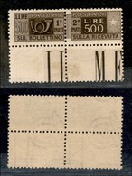 23546 REPUBBLICA - SERVIZI - 1948 - Pacchi Postali - 500 Lire (80) Bordo Foglio - Gomma Integra (325) - Andere & Zonder Classificatie