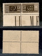 23546 REPUBBLICA - SERVIZI - 1948 - Pacchi Postali - 500 Lire (80) Bordo Foglio - Gomma Integra (325) - Sonstige & Ohne Zuordnung