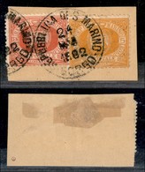 23565 SAN MARINO - POSTA ORDINARIA - 1877 - 20 Cent (4) + 5 Cent (2) Usati Su Frammento - Altri & Non Classificati