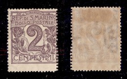 23609 SAN MARINO - POSTA ORDINARIA - 1903 - 2 Cent Cifra (34) - Nuovo Con Gomma (35) - Andere & Zonder Classificatie