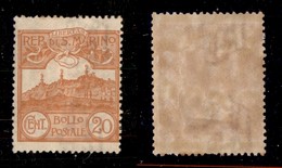 23613 SAN MARINO - POSTA ORDINARIA - 1903 - 20 Cent Veduta (37) - Nuovo Con Gomma (220) - Autres & Non Classés