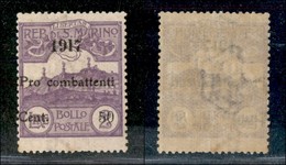 23626 SAN MARINO - POSTA ORDINARIA - 1917 - 50 Cent Su 2 Lire Pro Combattenti (52) - Gomma Integra (200) - Andere & Zonder Classificatie