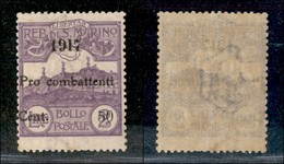 23626 SAN MARINO - POSTA ORDINARIA - 1917 - 50 Cent Su 2 Lire Pro Combattenti (52) - Gomma Integra (200) - Sonstige & Ohne Zuordnung