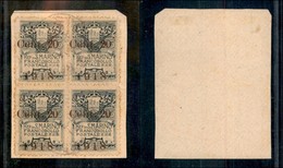 23629 SAN MARINO - POSTA ORDINARIA - 1918 - 20 Cent Su 15 Stemma (53a) In Quartina Su Frammento - Soprastampa Spostata A - Andere & Zonder Classificatie