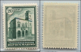 23665 SAN MARINO - POSTA ORDINARIA - 1932 - 20 Cent Palazzetto (159) - Gomma Integra (100) - Andere & Zonder Classificatie