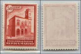 23666 SAN MARINO - POSTA ORDINARIA - 1932 - 50 Cent Palazzetto (160) - Gomma Integra (125) - Sonstige & Ohne Zuordnung